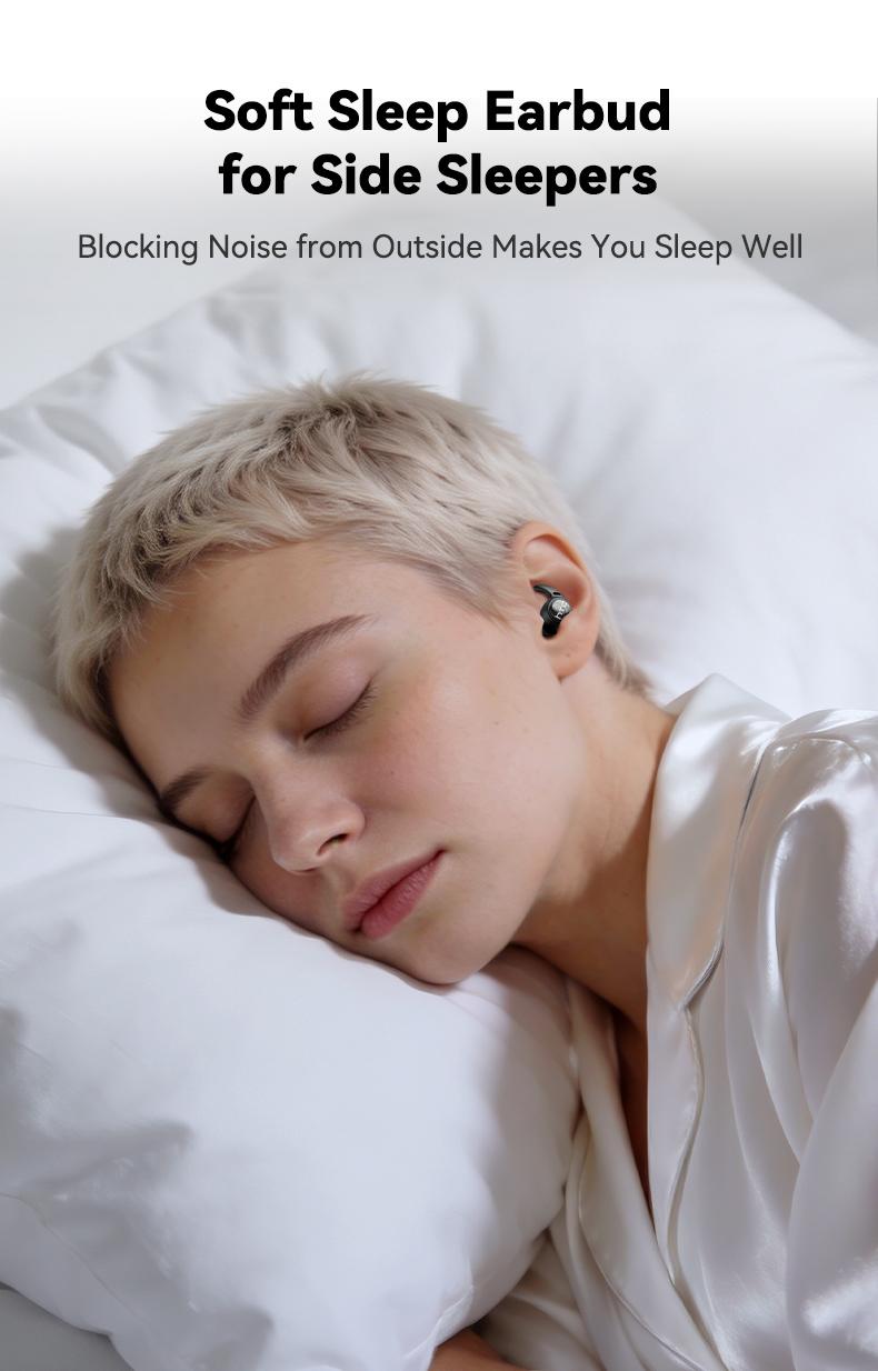 HTC NE76 Bluetooth 6.0 Wireless Earbuds - Mini Invisible Flat-Head Noise-Canceling Headset, Noise Isolation, No Ear Pressure for Side Sleepers, Travel-Friendly, Audio Electronic Phone Accessories with Batteries